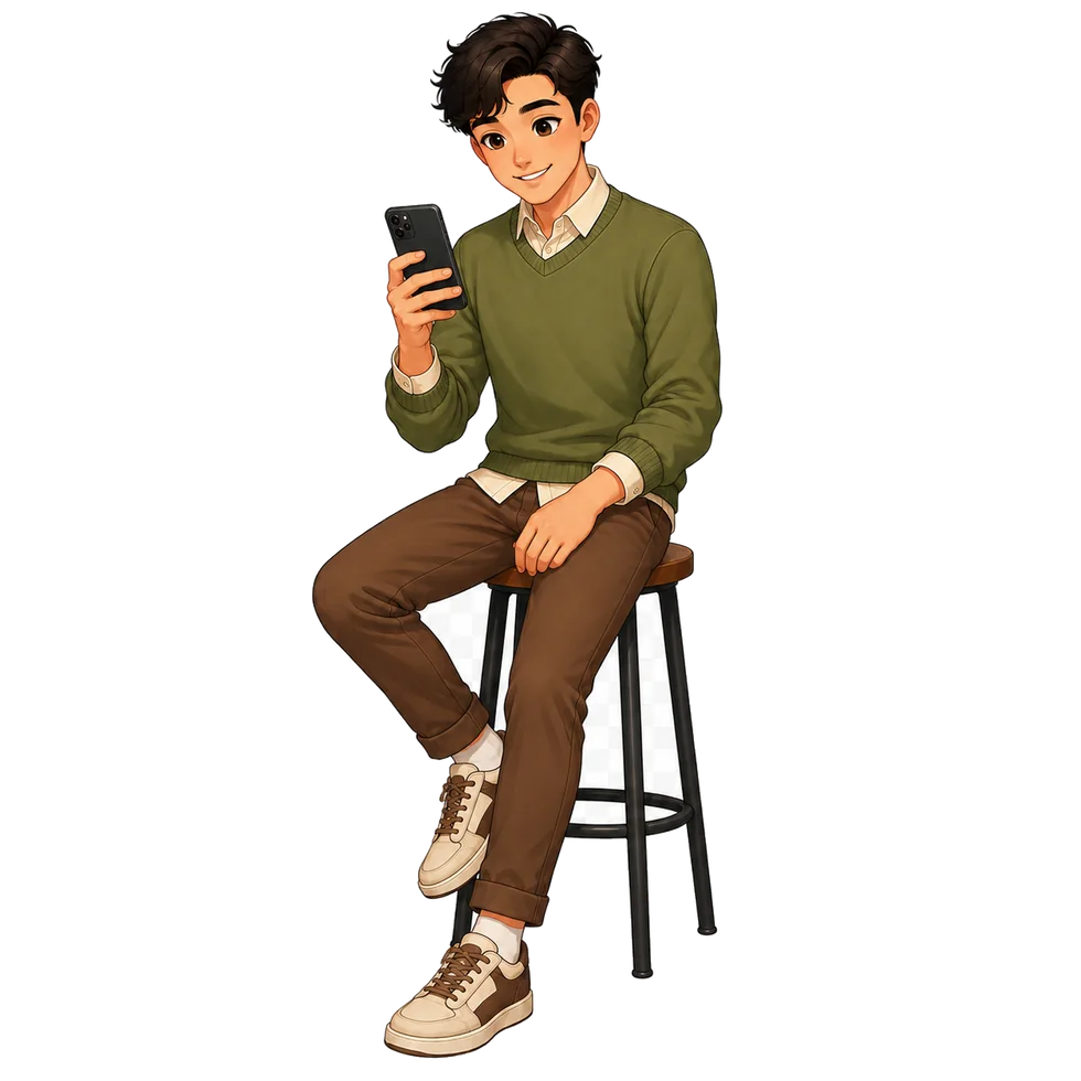 Illustration of a student looking at a phone